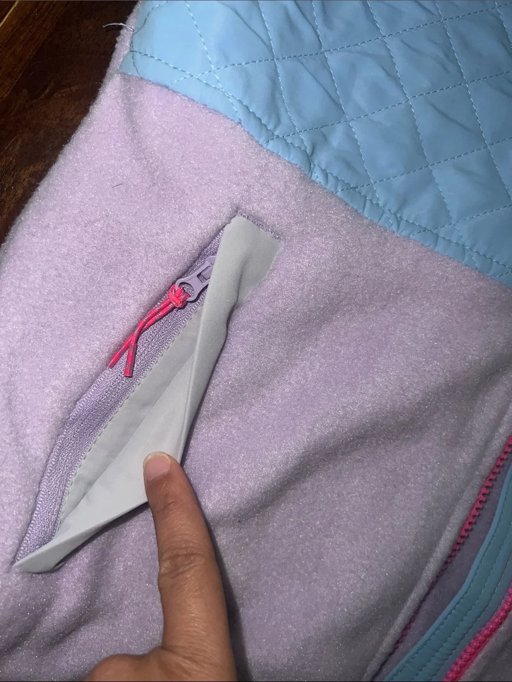 Eddie Bauer Lavender, Light Blue & Pink Quilted Fleece Jacket